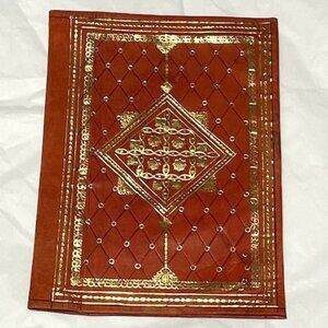 VTG Leather Book Notebook Cover Protector Gold Leaf Designs 7.25"x10"